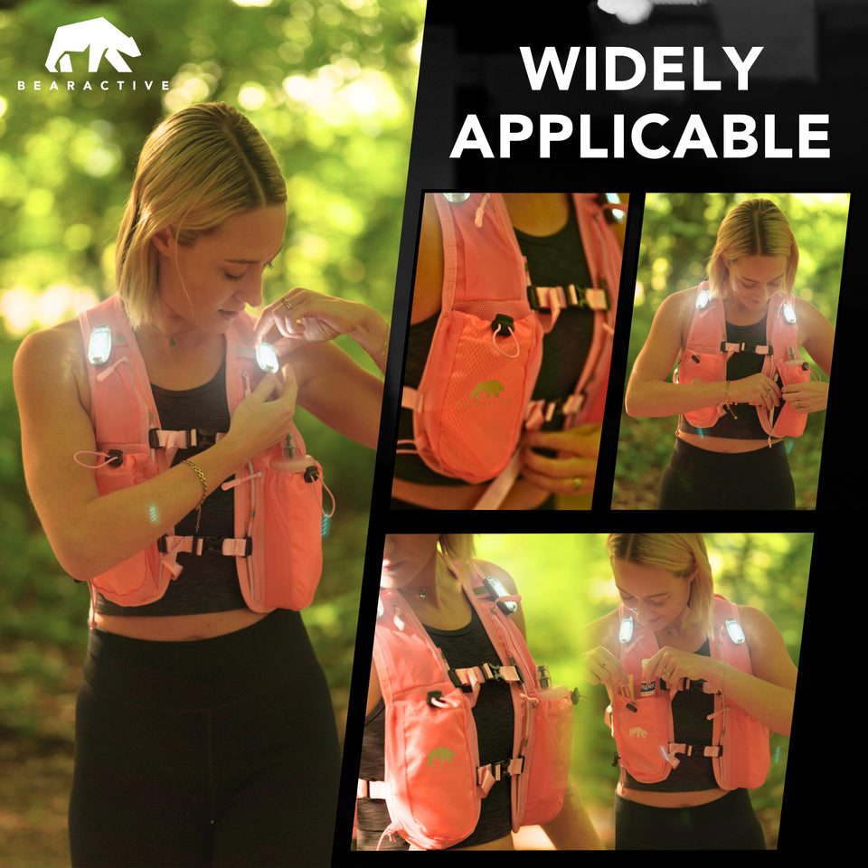 Bearactive Pink LED Clip Running Vest Bundle (Vest, Softflask and 3 x Lights)