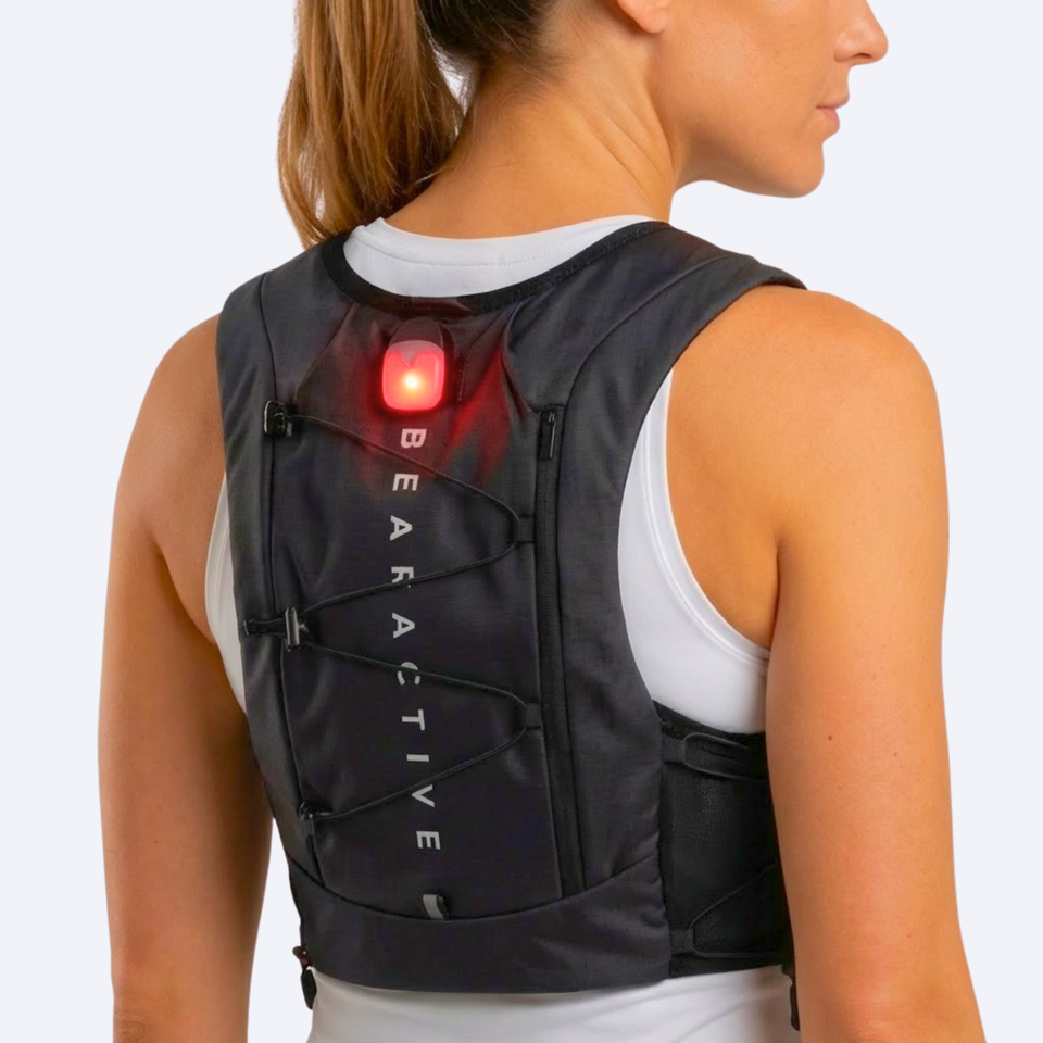 Black Elastic LED Running Vest (Vest, 500ml Softflask & 3xLights)