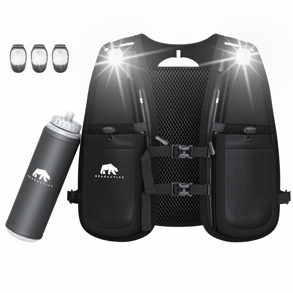 Bearactive Battery LED Running Vest with 500ml Soft Flask and Whistle