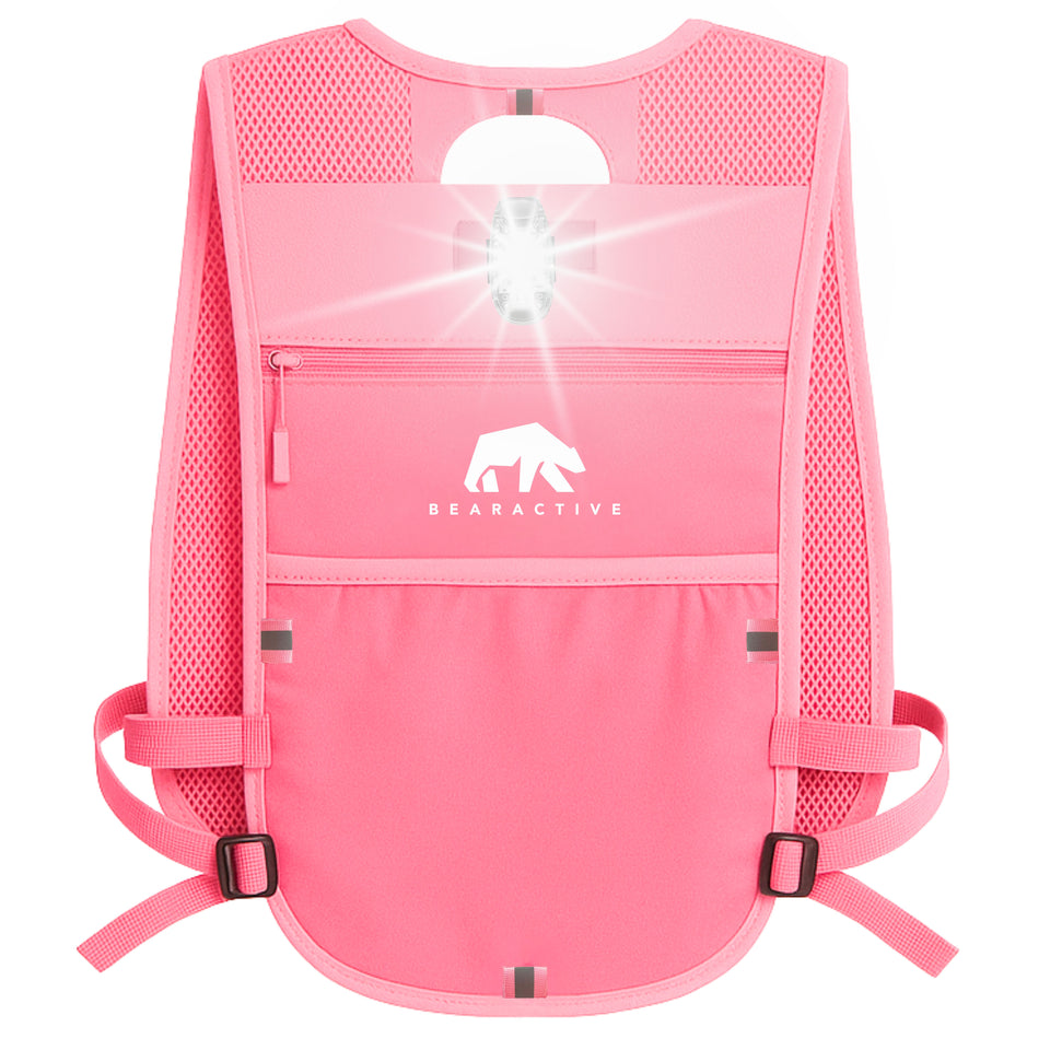 Bearactive Pink LED Clip Running Vest Bundle (Vest, Softflask and 3 x Lights)