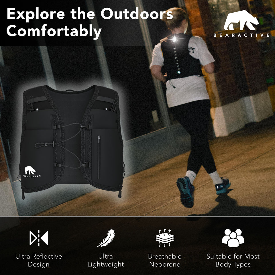 Bearactive Battery LED Running Vest with 500ml Soft Flask