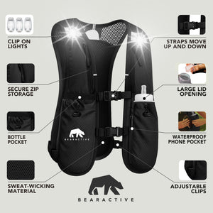 Bearactive Battery LED Running Vest with 500ml Soft Flask and Whistle
