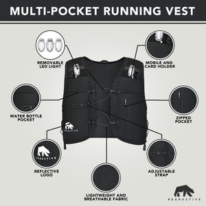 Bearactive Battery LED Running Vest with 500ml Soft Flask