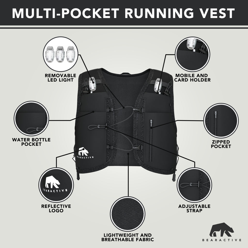 Bearactive Battery LED Running Vest with 500ml Soft Flask
