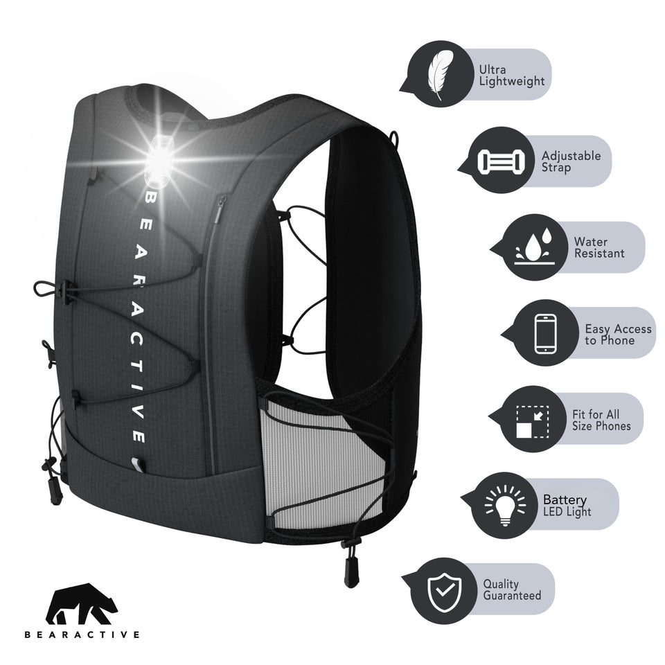 Bearactive Battery LED Running Vest with 500ml Soft Flask