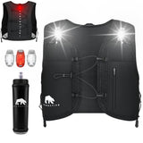 Black Elastic LED Running Vest (Vest, 500ml Softflask & 3xLights)