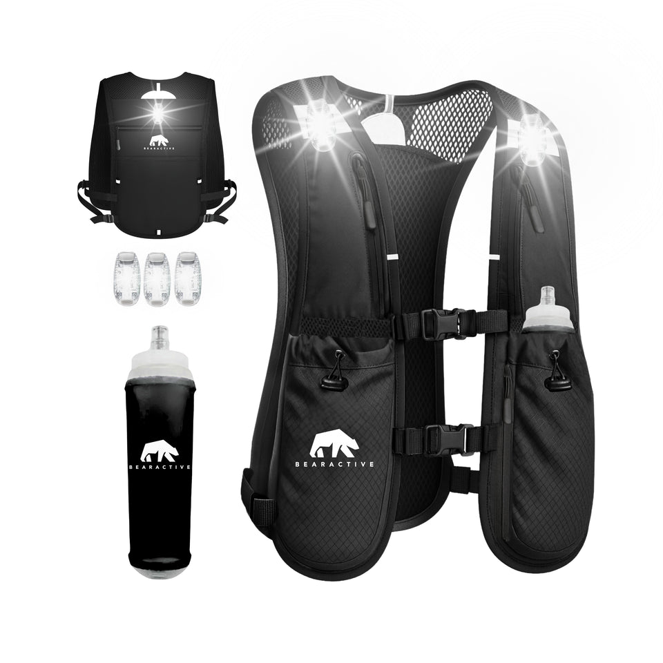 Bearactive Battery LED Running Vest with 500ml Soft Flask and Whistle