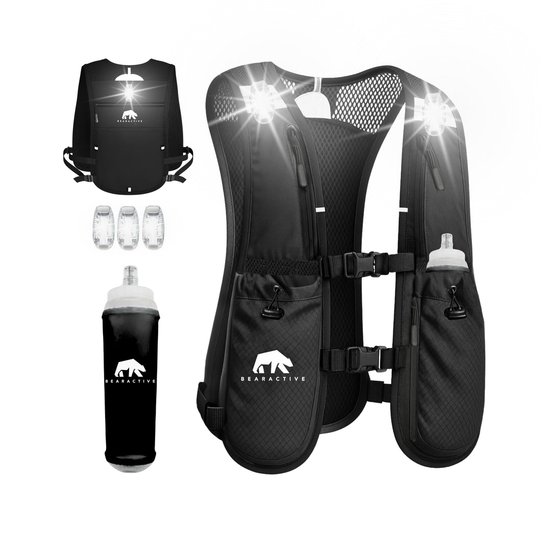 Bearactive Battery LED Running Vest with 500ml Soft Flask and Whistle