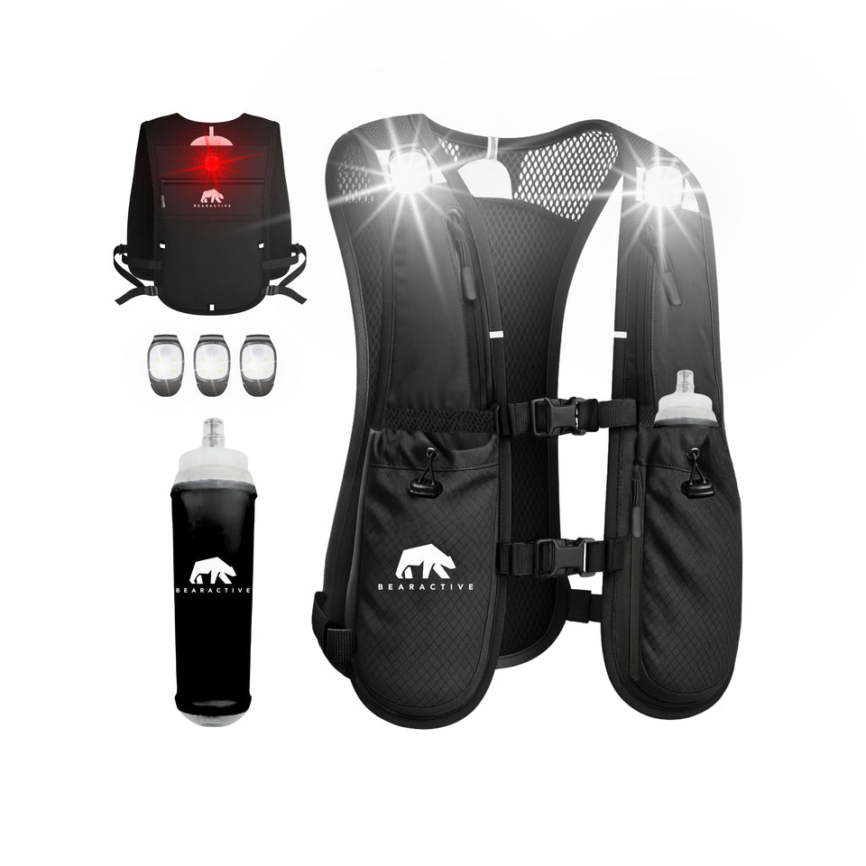 Bearactive Rechargeable LED Running Vest with 500ml Soft Flask and Whistle