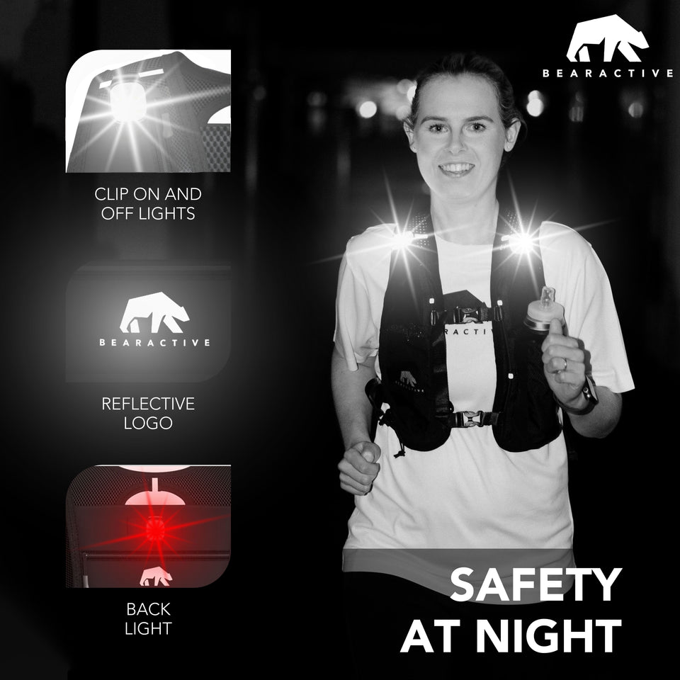 Bearactive Rechargeable LED Running Vest with 500ml Soft Flask and Whistle