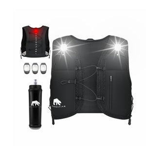 Black Elastic LED Running Vest (Vest, 500ml Softflask & 3xLights)
