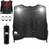 Black Elastic LED Running Vest (Vest, 500ml Softflask & 3xLights)