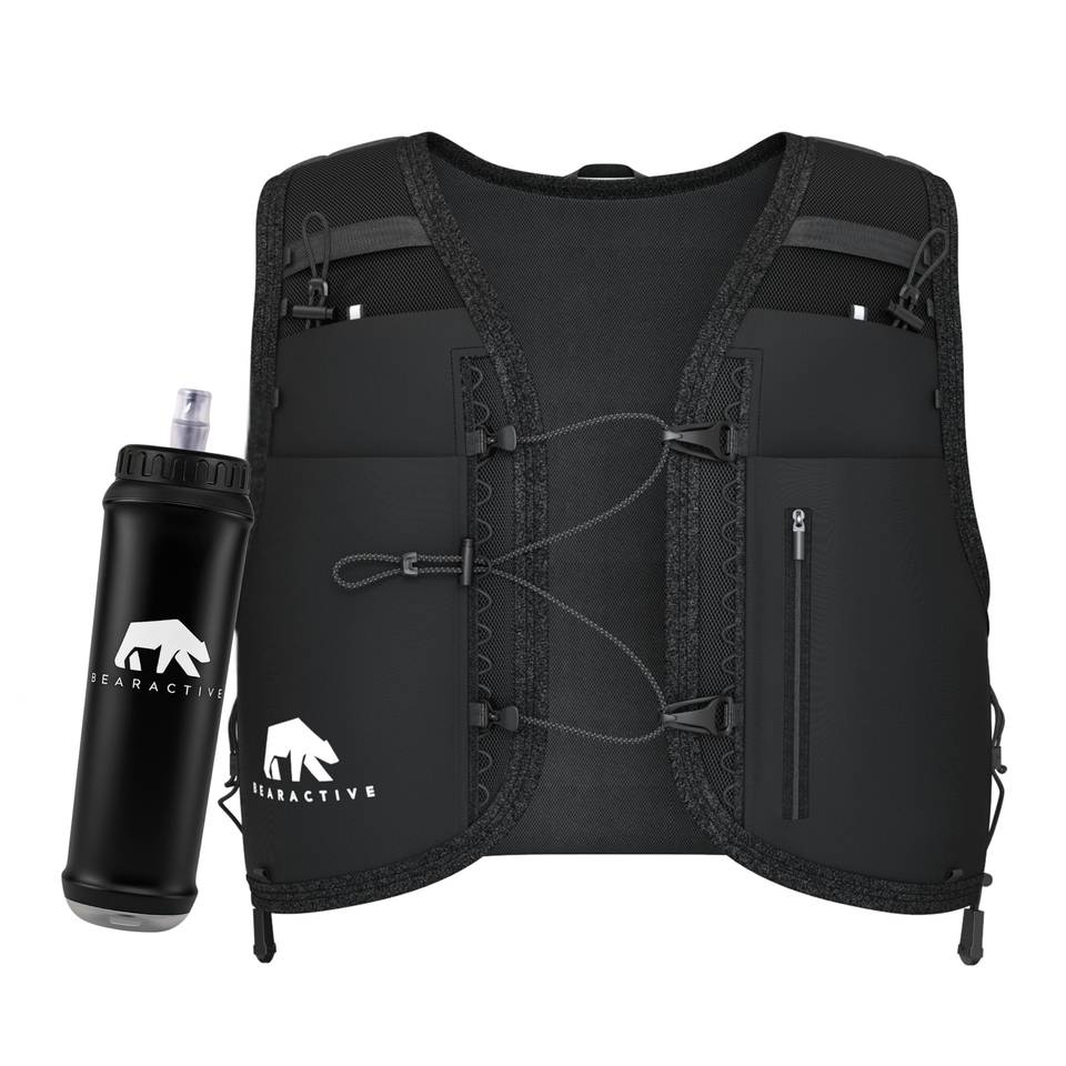 Black Elastic LED Running Vest (Vest, 500ml Softflask & 3xLights)