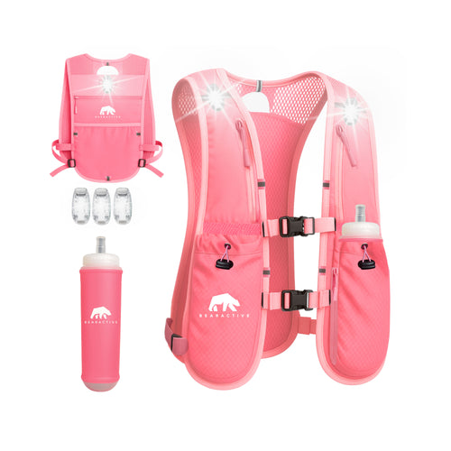 Bearactive Pink LED Clip Running Vest Bundle (Vest, Softflask and 3 x Lights)