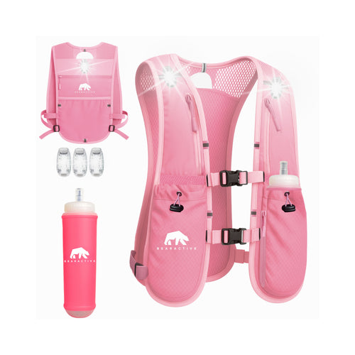 Pink LED Clip Running Vest Bundle (Vest, Softflask and 3 x Lights) - Bearactive