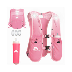Pink LED Clip Running Vest Bundle (Vest, Softflask and 3 x Lights) - Bearactive